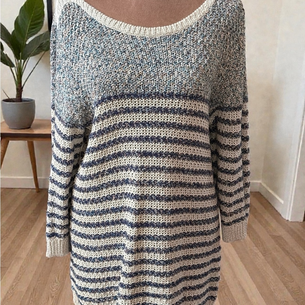 Coldwater Creek Navy and Cream Striped Sweater